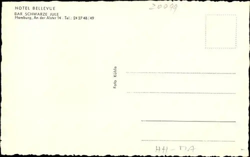 Ak Hamburg Mitte Altstadt, Hotel Bellevue, Bar Schwarze Jule, An der Alster 14, Nachtaufnahme
