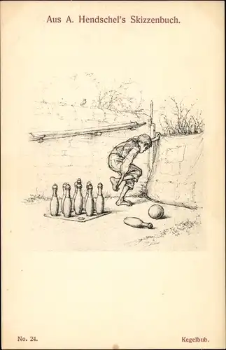 Künstler Ak Hendschel, Albert, Kegelbub, Hendschels Skizzenbuch Nr. 24