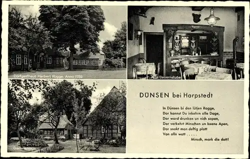 Ak Dünsen in Niedersachsen, Dorfgasthaus Herbert Rogge, Gartenanlage, Alte Bauernstube