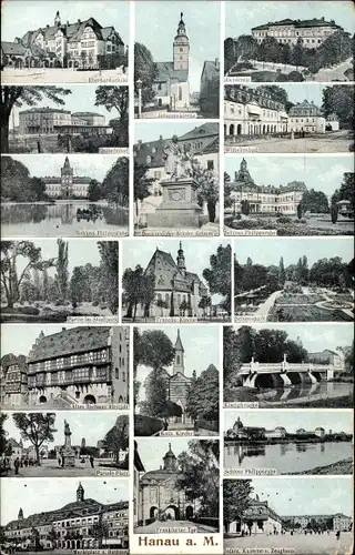 Ak Hanau im Main Kinzig Kreis Hessen, Eberhard Schule, Schloss Philippsruhe, Kirche, Rathaus, Park