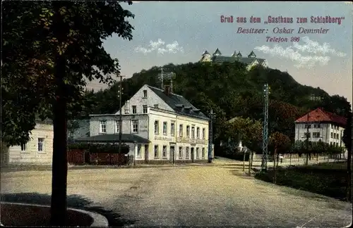 Ak Augustusburg im Erzgebirge, Blick auf Gasthaus zum Schlossberg, Bes. Oskar Demmler