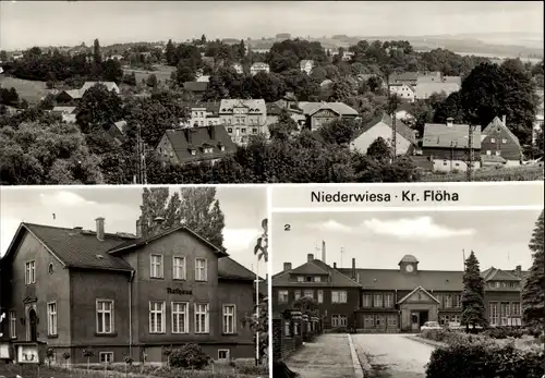 Ak Niederwiesa Kreis Flöha in Sachsen, Ortsblick, Rathaus, Bahnhof