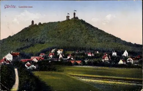 Ak Görlitz in der Lausitz, Blick zur Landeskrone, Partie vom Ort