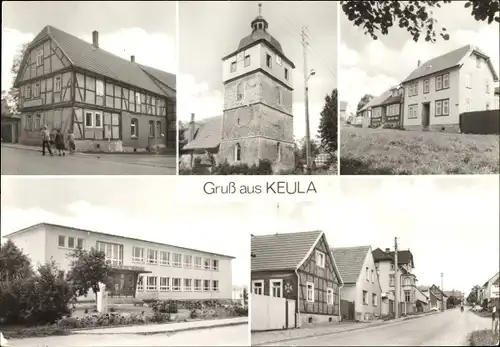 Ak Keula Helbedündorf in Thüringen, Gasthaus zum weißen Schwan, Kirche, Am Anger, Hauptstraße