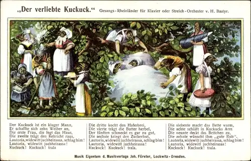 Lied Ak Der verliebte Kuckuck, Gesangs Rheinländer, Kuckuck mit seinen zehn Frauen