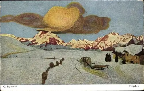 Künstler Ak Segantini, Giovanni, Vergehen, Dunkle Wolken über den Alpen