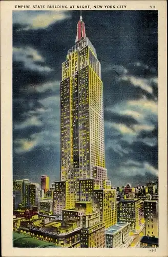 Künstler Ak New York City USA, Empire State Building at night, Hochhaus