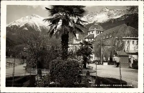 Ak Meran Merano Südtirol, Casino Nuovo, Straßenpartie, Alpenkamm