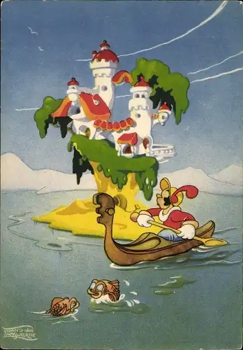Künstler Ak van Lamsweerde, Hans, Ruderer in einem Boot, Insel, Gebäude, Fische