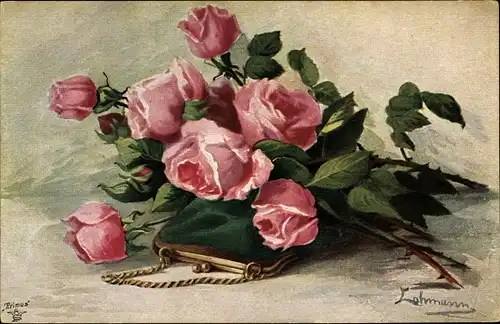 Künstler Ak Lehmann, Blumenstrauß, Rosen, Primus Nr 1231
