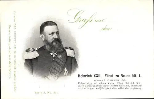 Ak Fürst Heinrich XXII. zu Reuss ält.L. 8 November 1846