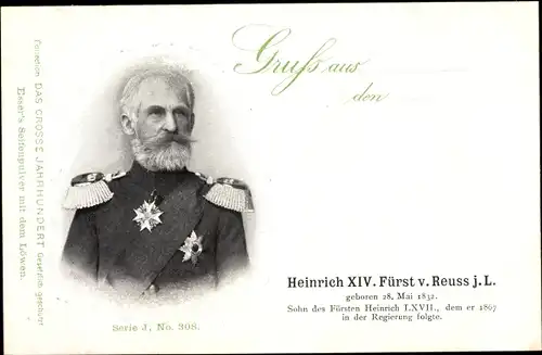 Ak Fürst Heinrich XIV. von Reuss j.L., Geboren am 28. Mai 1832