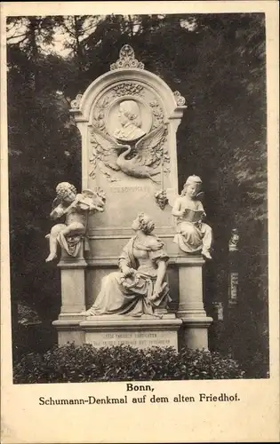 Ak Bonn in Nordrhein Westfalen, Partie am Schumann Denkmal auf dem Alten Friedhof, A. Donndorf