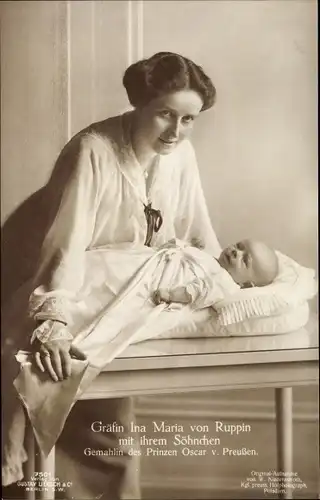 Ak Gräfin Ina Maria von Ruppin mit Sohn, Ehefrau von Oskar Prinz von Preussen, Liersch 7501