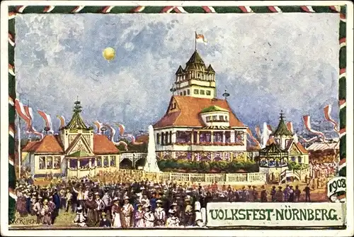 Ganzsachen Künstler Ak Ritter, W., Nürnberg in Mittelfranken Bayern, Volksfest 1908