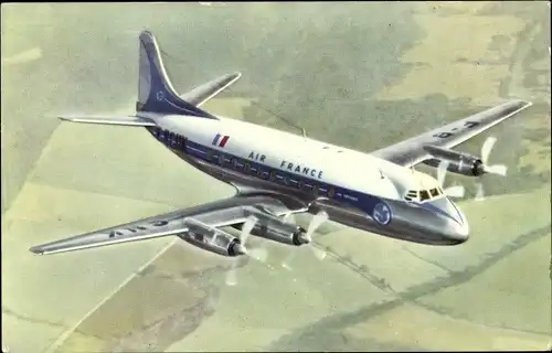Ak Air France, Vickers Viscount, Propellermaschine im Flug, Passagierflugzeug