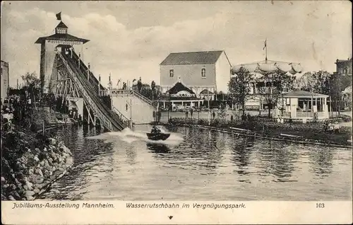 Ak Mannheim in Baden Württemberg, Jubiläums Ausstellung 1907, Wasserrutschbahn im Vergnügungspark