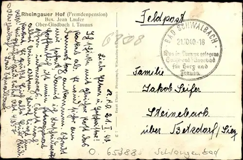 Ak Obergladbach Schlangenbad im Rheingau Taunus Kreis, Rheingauer Hof, Bes. Jean Laufer