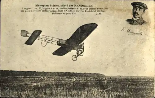 Ak Monoplan Blériot, piloté par Hanouille, Portrait des Piloten