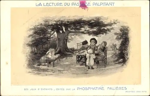 Künstler Ak La lecture du passage palpitant, Kinder hören einer Geschichte zu, Phosphatine Falieres