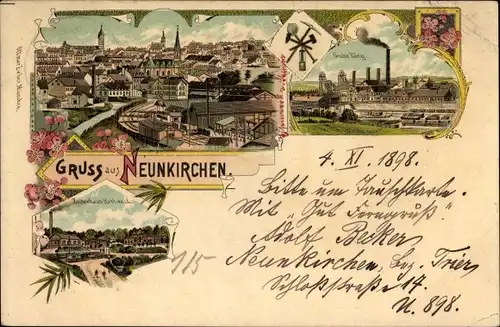 Litho Neunkirchen im Saarland, Gesamtansicht, Zechenhaus Kohlwald, Grube König
