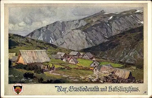 Künstler Ak Rax Österreich, Grasbodenalm und Habsburghaus, Deutscher Schulverein