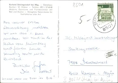 Ak Behringersdorf Schwaig bei Nürnberg in Mittelfranken, Kurhotel Behringersdorf, Inh. W. Hübner