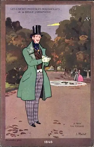 Künstler Ak Matet, J., Les Elegants, eleganter Mann mit Zylinder 1846, la Belle Jardiniere