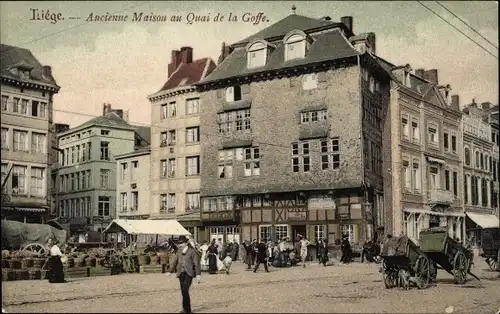 Ak Liège Lüttich Wallonien, Ancienne Maison au Quai de la Goffe, Marktstände, Karren