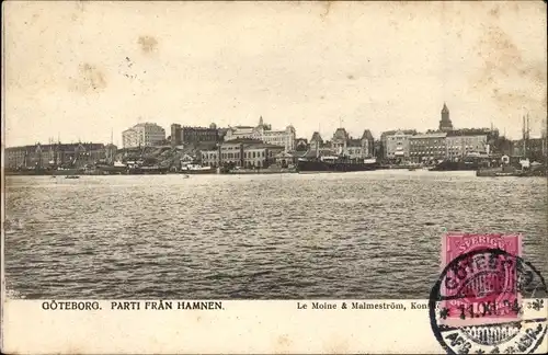 Ak Göteborg Schweden, Parti fran Hamnen, Blick vom Hafen zur Stadt