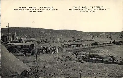 Ak Thessaloniki Griechenland, Funeral of a Marine Fusilier officer, Bestattung eines Offiziers, 1914