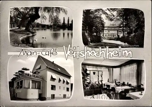Passepartout Ak Veitshöchheim im Kreis Würzburg Unterfranken, Main Café, Schlösschen, Seepartie
