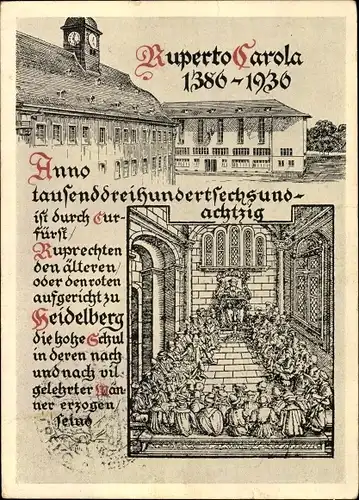 Künstler Ak Heidelberg am Neckar, 550 Jahre Universitätsjubiläum, Ruperto Carola 1386 bis 1936