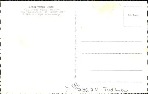 Ak Todtnauberg Todtnau im Südschwarzwald Kreis Lörrach, Appartement Hotel, Inh. Helmut Mangler