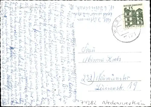 Ak Neckarwestheim in Baden Württemberg, Stadtansichten, Schule, Kirche, Panorama vom Ort
