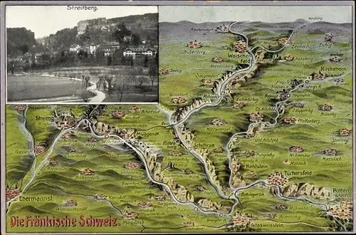 Landkarten Ak Streitberg Wiesenttal Fränkische Schweiz, Teilansicht der Ortschaft, Tüchersfeld