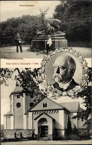 Ak Friedrichsruh Aumühle im Herzogtum Lauenburg, Hirschgruppe, Portrait von Fürst Otto von Bismarck