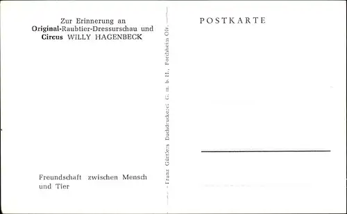 Ak Zirkus Willy Hagenbeck, Original Raubtier Dressurschau