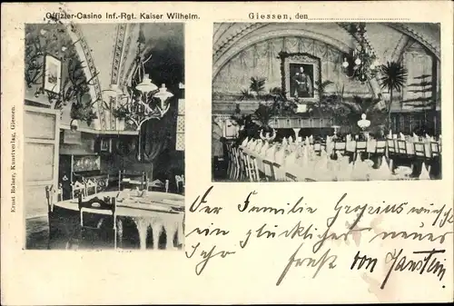 Ak Gießen an der Lahn Hessen, Offizier Casino Infanterie Regiment Kaiser Wilhelm, Saalansicht