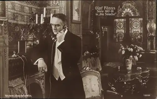Ak Schauspieler Olaf Fönss, Die Seuche, Filmszene, Portrait am Telefon