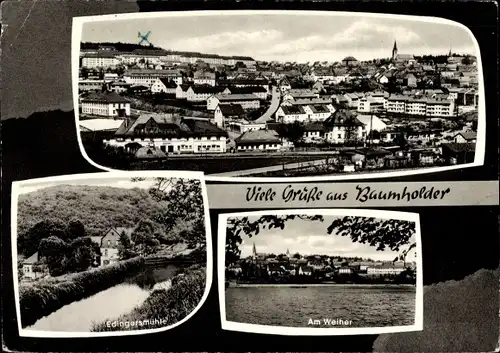 Ak Baumholder im Kreis Birkenfeld, Panorama vom Ort, Partie am Weiher, Edingersmühle