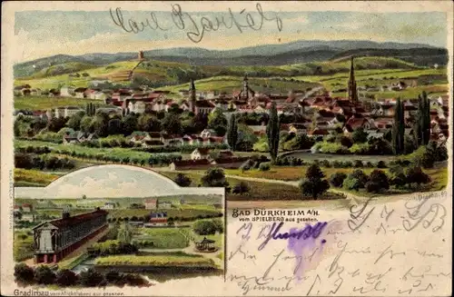 Künstler Litho Dirion, Bad Dürkheim am Pfälzerwald, Gradierbau vom Michelsberg aus gesehen