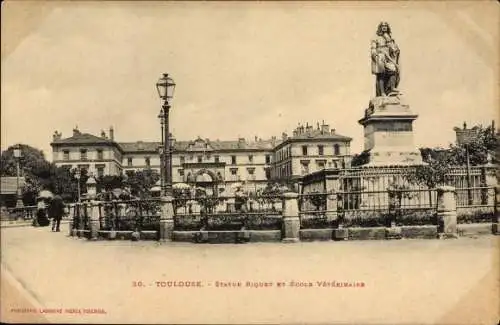 Ak Toulouse Haute Garonne, Statue Riquet et École Vétérinaire