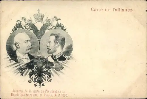 Ak Französischer Staatspräsident Félix Faure, Zar Nikolaus II. von Russland, Staatstreffen 1897