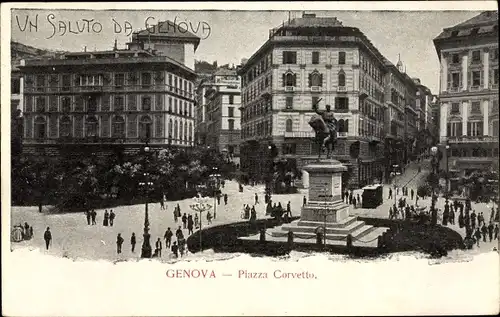 Ak Genova Genua Ligurien, Piazza Corvetto, Reiterdenkmal