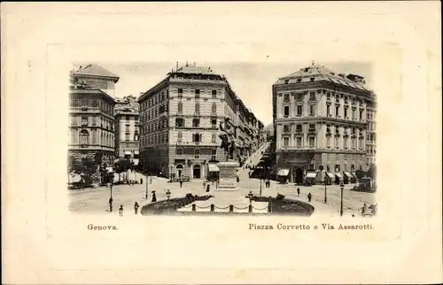 Präge Passepartout Ak Genova Genua Ligurien, Piazza Corvetto e Via Assarotti