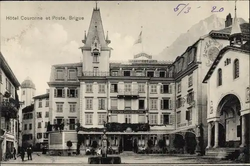 Ak Brig Glis Kt. Wallis Schweiz, Hotel Couronne et Poste, American Bar