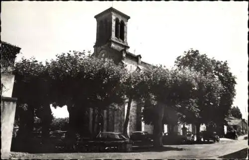 Ak Cazaubon Gers, La Place de l'Eglise, Blick zur Kirche
