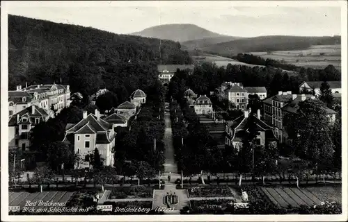 Ak Bad Brückenau im Sinntal Unterfranken, Blick vom Schloßhotel mit Dreistelzberg