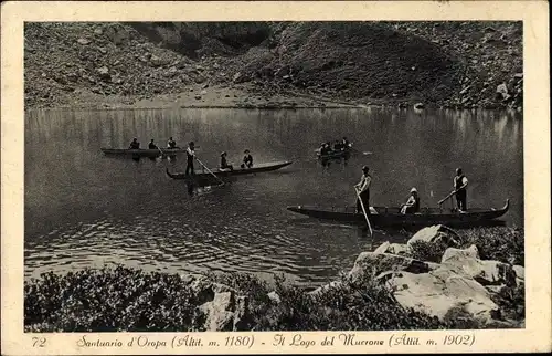 Ak Piemonte Italien, Il Lago del Mucrone, Santuario d'Oropa, Boote auf dem See